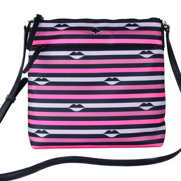 NEW Kate Spade Jae Crossbody Nylon Leather Flat Pink Multi Striped Hand Bag NEW - Picture 7 of 9